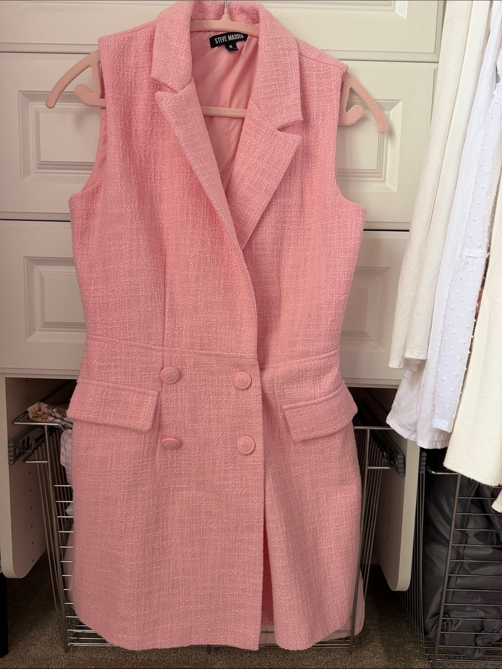 Steve Madden Blush Pink Tweed Sleeveless Blazer Romper Dress